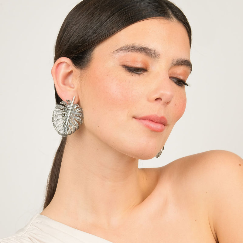Earrings Monstera XL in Silver