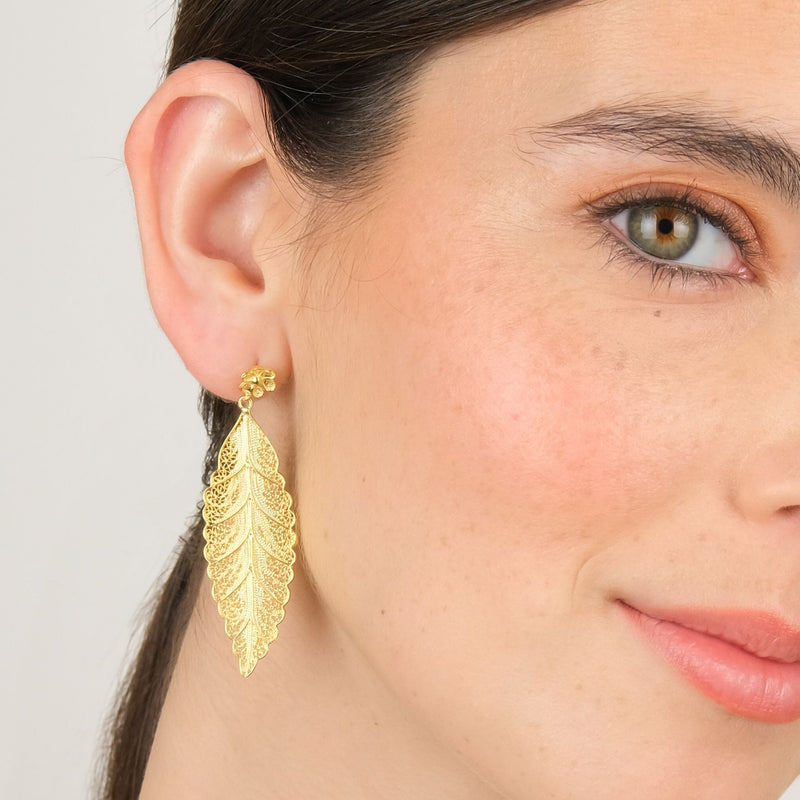 Earrings Leaf in Gold Plated Silver