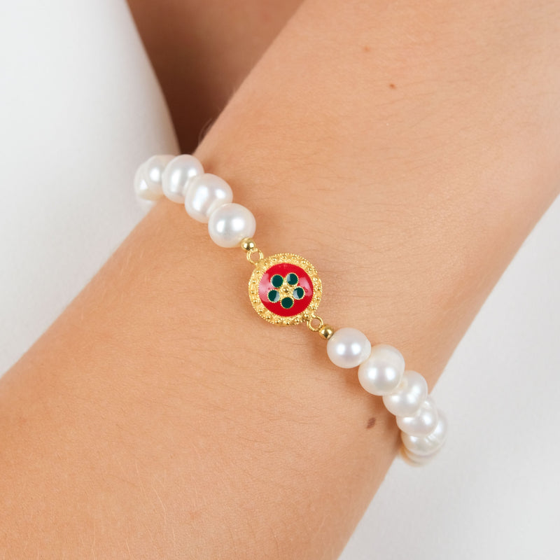 Bracelet Red and Green Caramujo in Gold Plated Silver