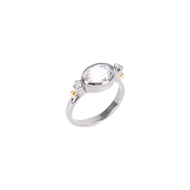 Ring Solitaire Rock Crystal in Silver and Gold