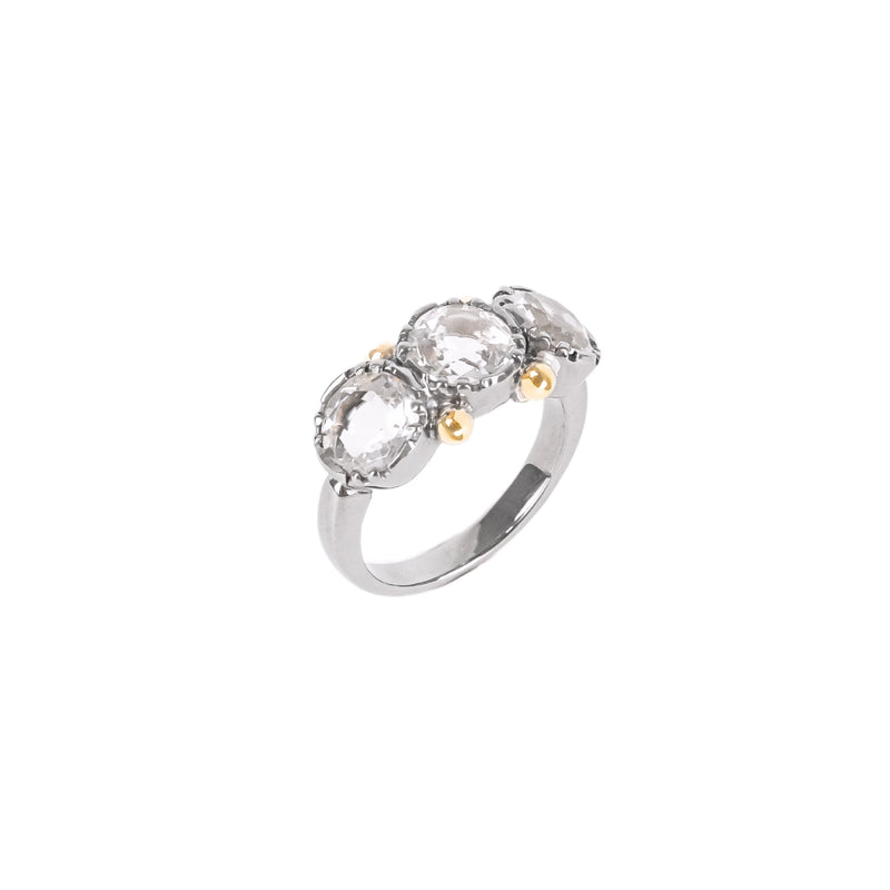 Ring Trio Rock Crystal in Silver and Gold