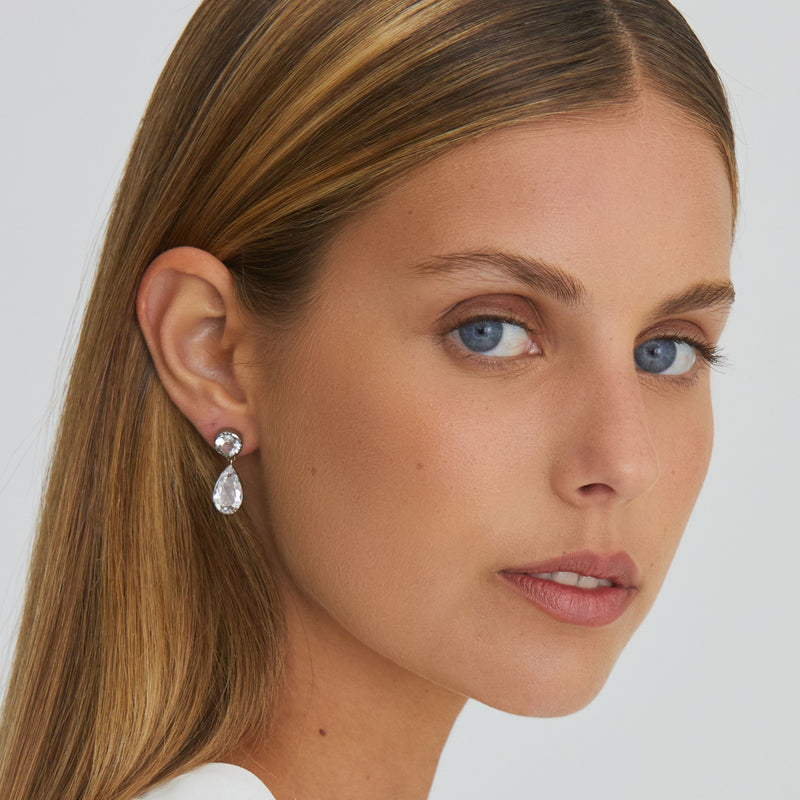 Earrings Drop Rock Crystal in Silver and Gold