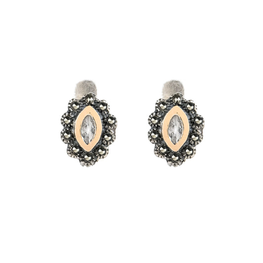Earrings Navette with Marcasites in Silver and Gold