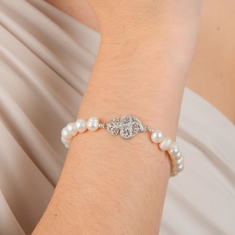 Bracelet Heart of Viana in Silver with Pearls