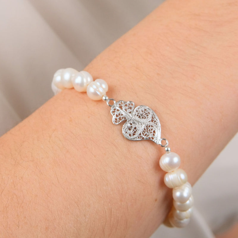 Bracelet Heart of Viana in Silver with Pearls
