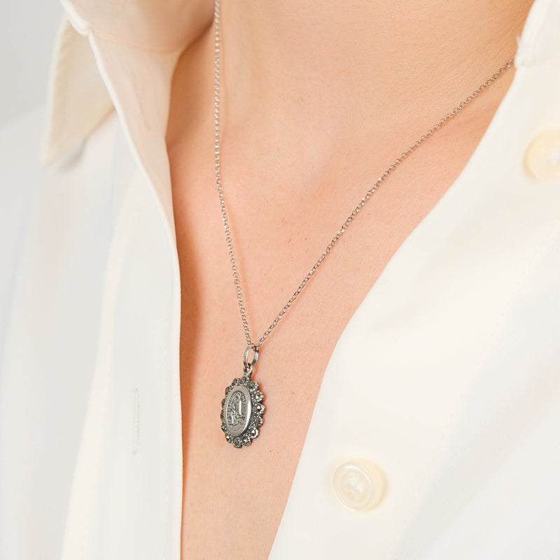 Necklace Our Lady of Fátima with Marcasites in Silver