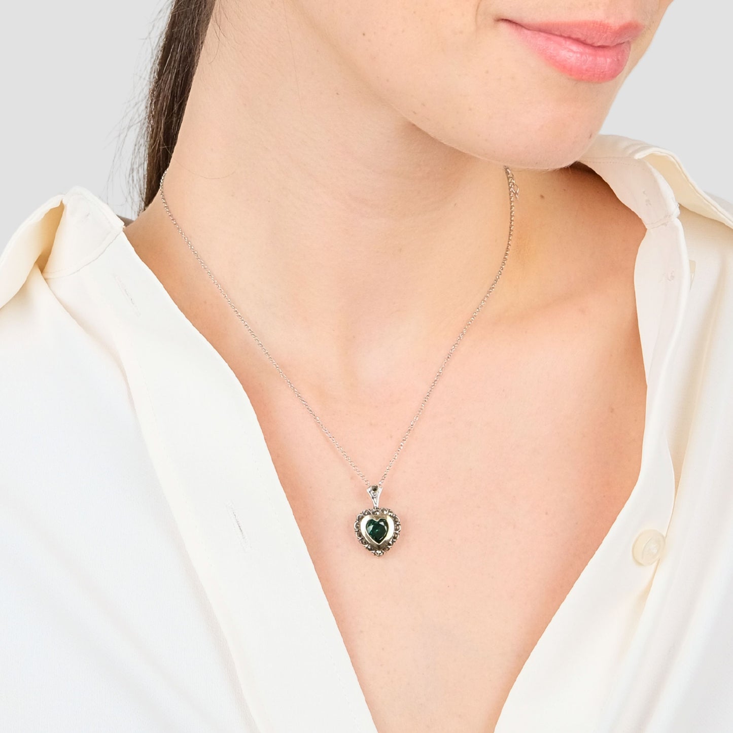 Necklace Vintage Green in Silver and Gold