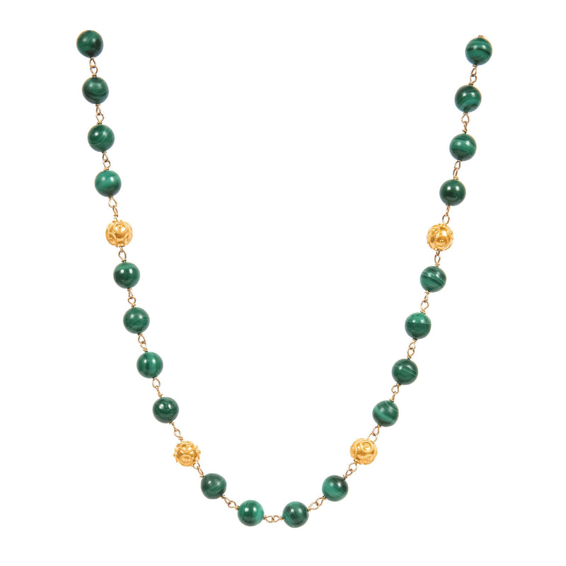 Necklace Viana's Contas in 19,2Kt Gold with Malachite