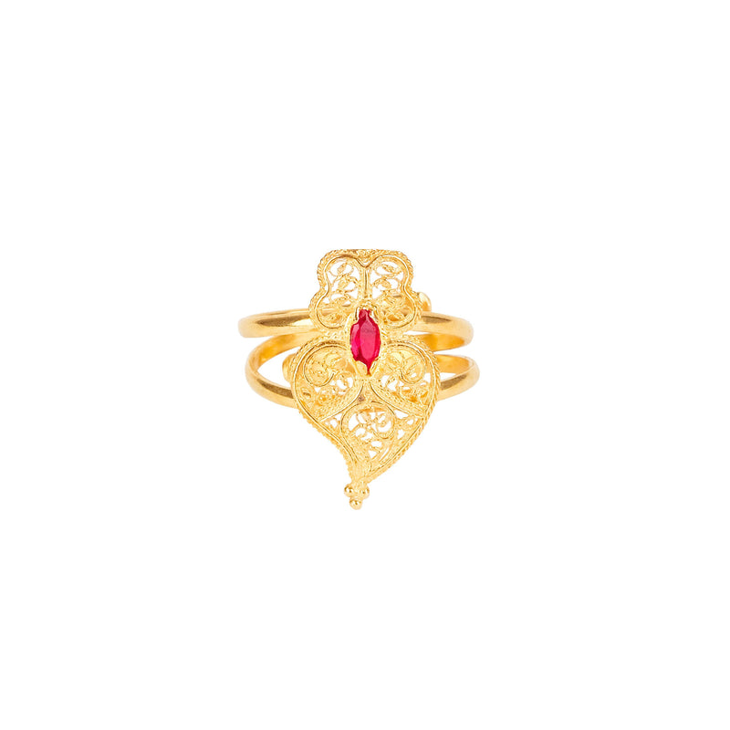 Ring Heart of Viana Red in Gold Plated Silver
