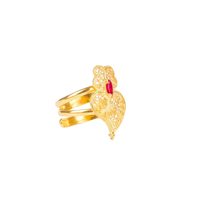 Ring Heart of Viana Red in Gold Plated Silver