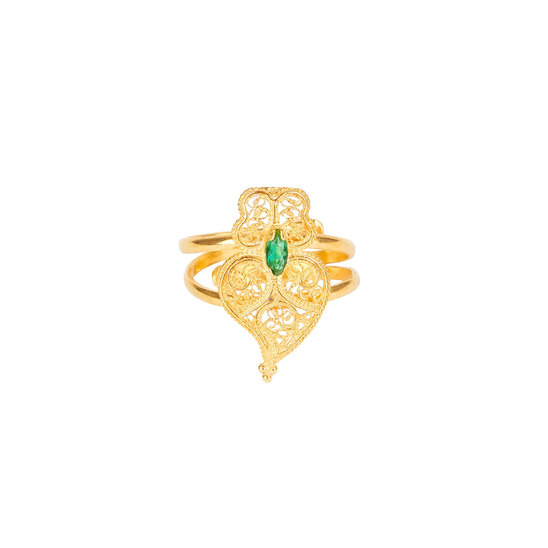 Ring Heart of Viana Green in Gold Plated Silver
