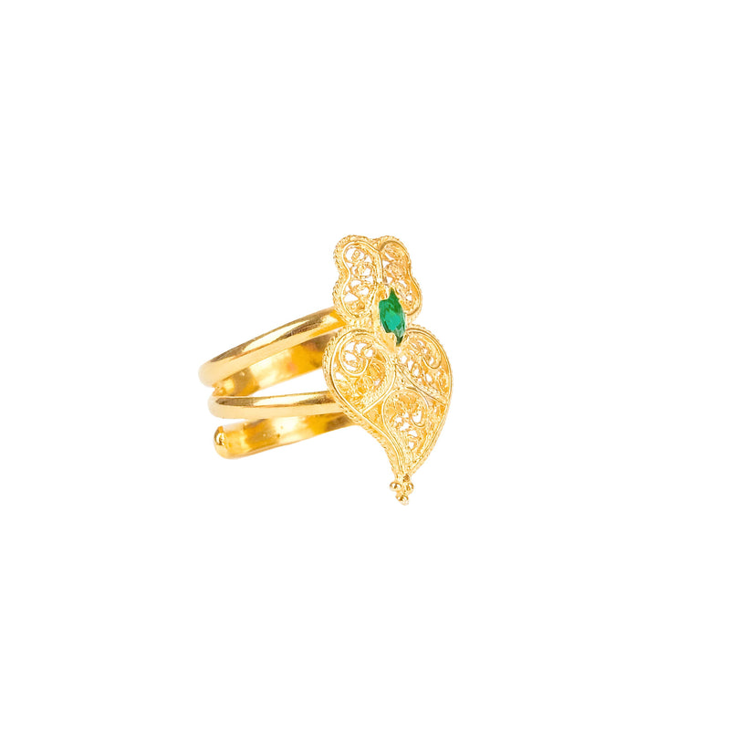 Ring Heart of Viana Green in Gold Plated Silver