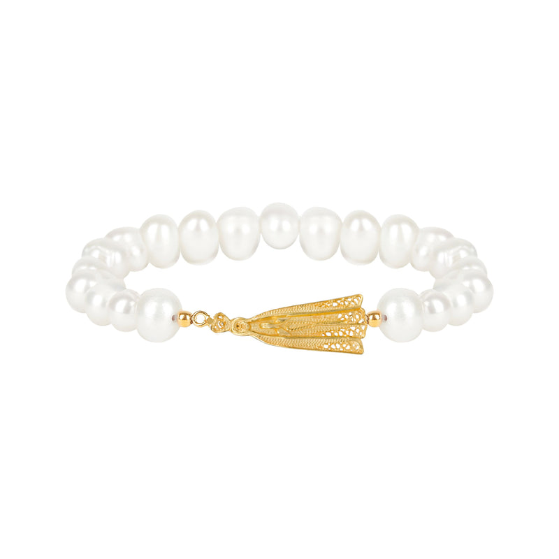 Bracelet Our Lady of Fátima in Gold Plated Silver with Pearls
