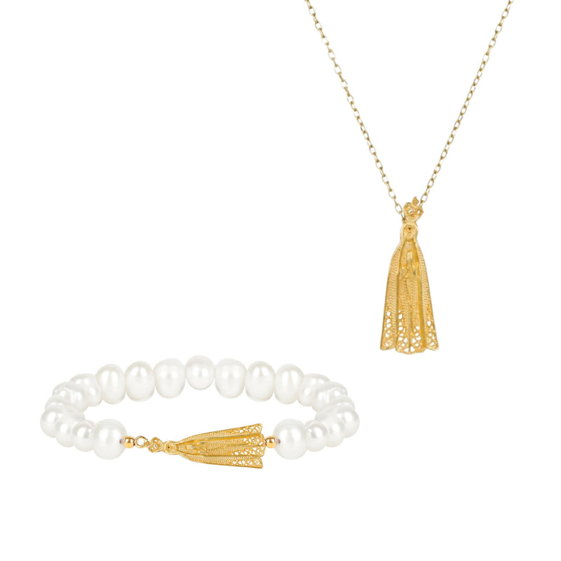 Set Our Lady of Fátima in Gold Plated Silver
