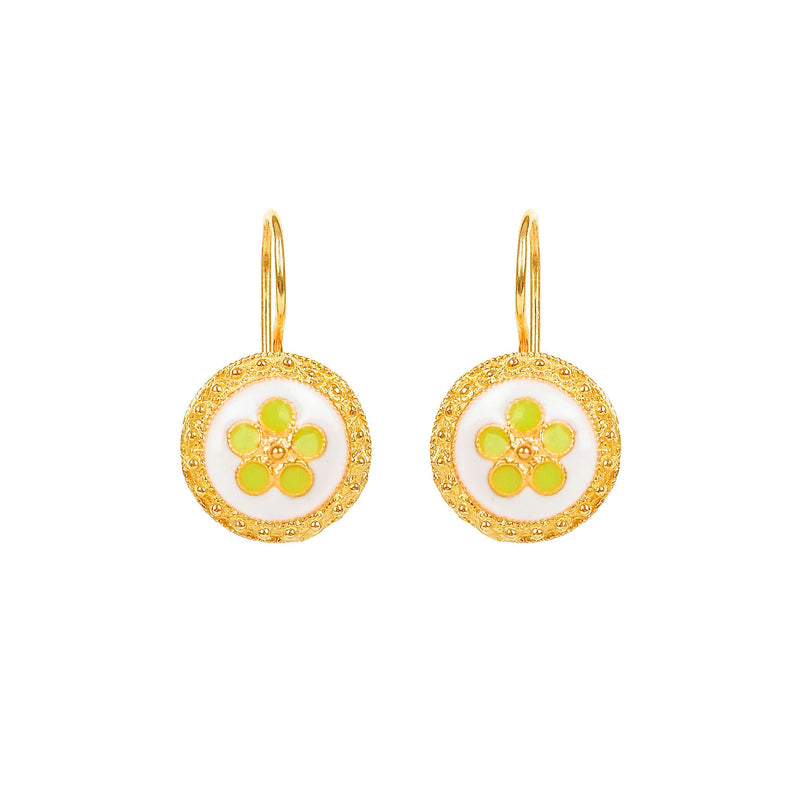 Earrings White and Green Caramujo in Gold Plated Silver