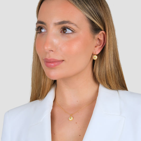 Set White and Green Caramujo in Gold Plated Silver worn by model - Gold jewelry