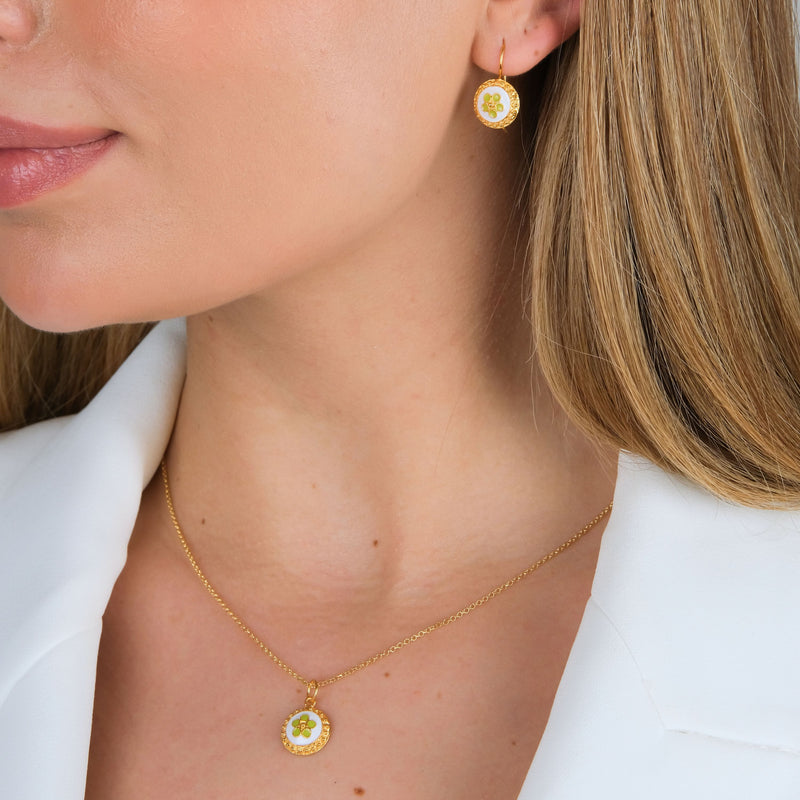 Set White and Green Caramujo in Gold Plated Silver