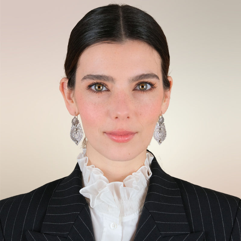 Queen Earrings Filigree in Silver with Pearls