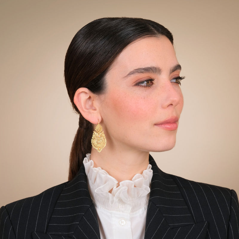 Queen Earrings Filigree in Gold Plated Silver with Pearls