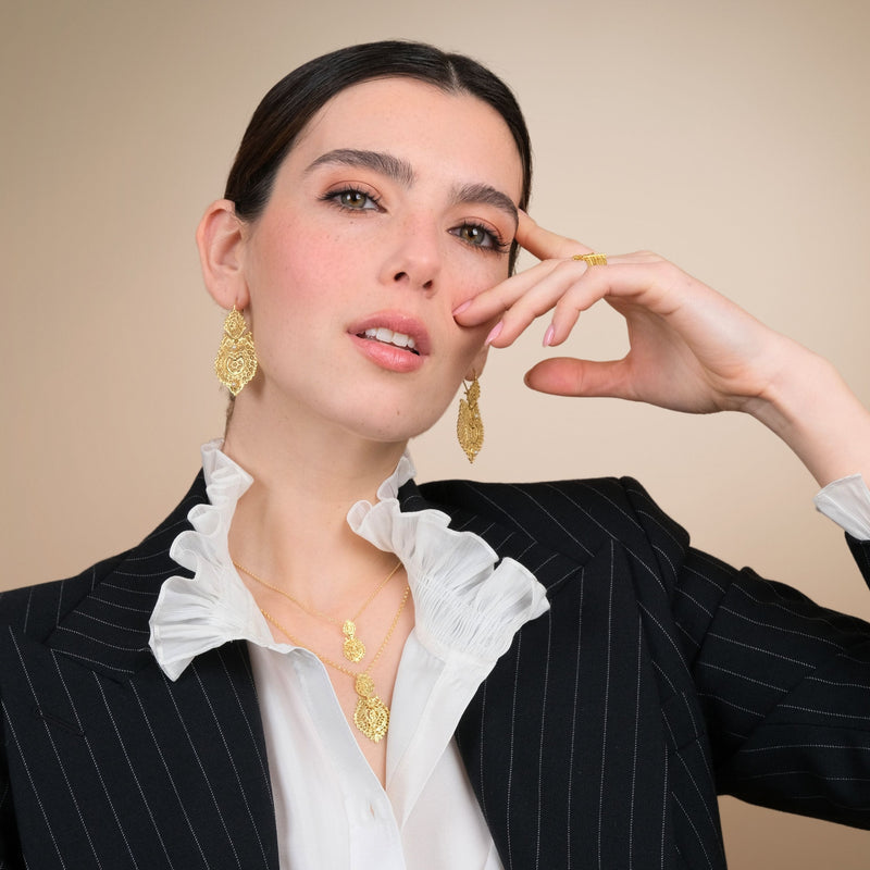 Queen Earrings Filigree in Gold Plated Silver with Pearls