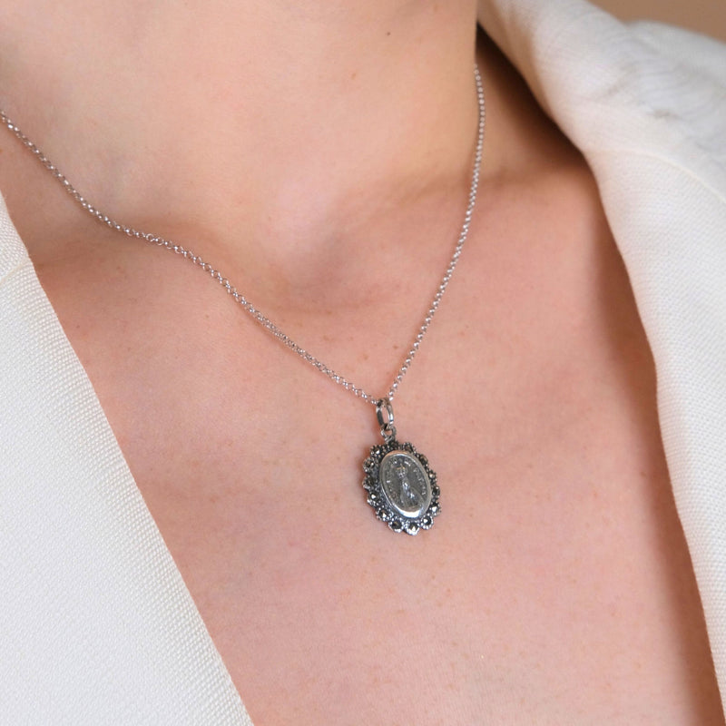 Necklace Our Lady of Fátima Crowned with Marcasites in Silver