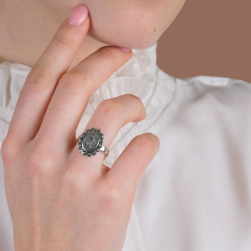 Ring Our Lady of Fátima with Marcasites in Silver
