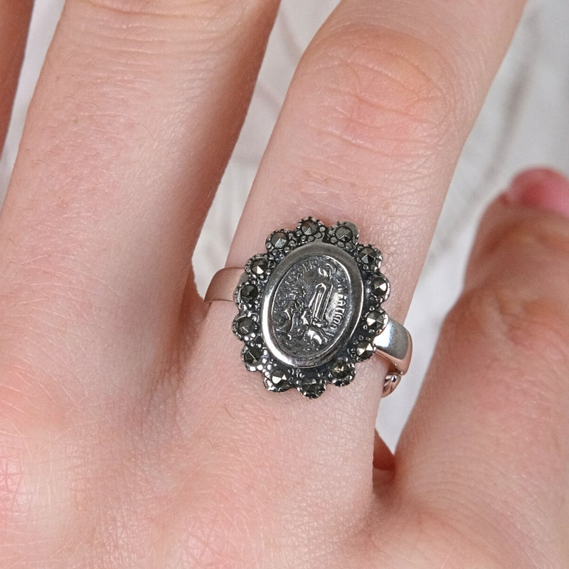 Ring Our Lady of Fátima with Marcasites in Silver
