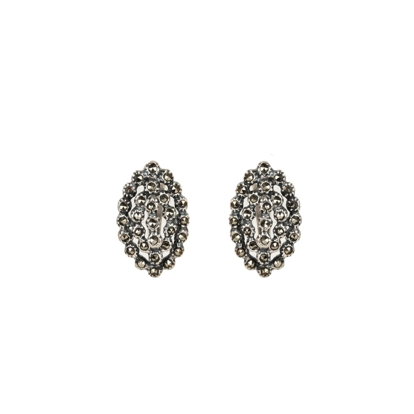 Earrings Pinecone Oval with Marcasites in Silver