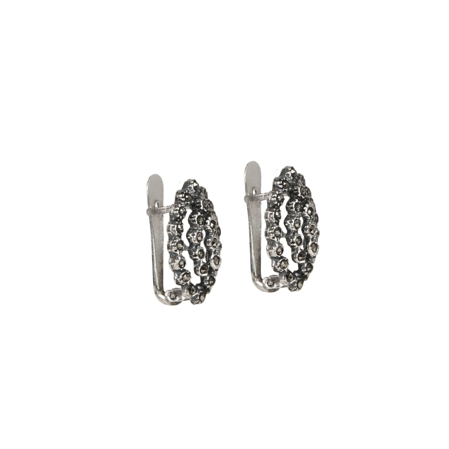Earrings Pinecone Oval with Marcasites in Silver
