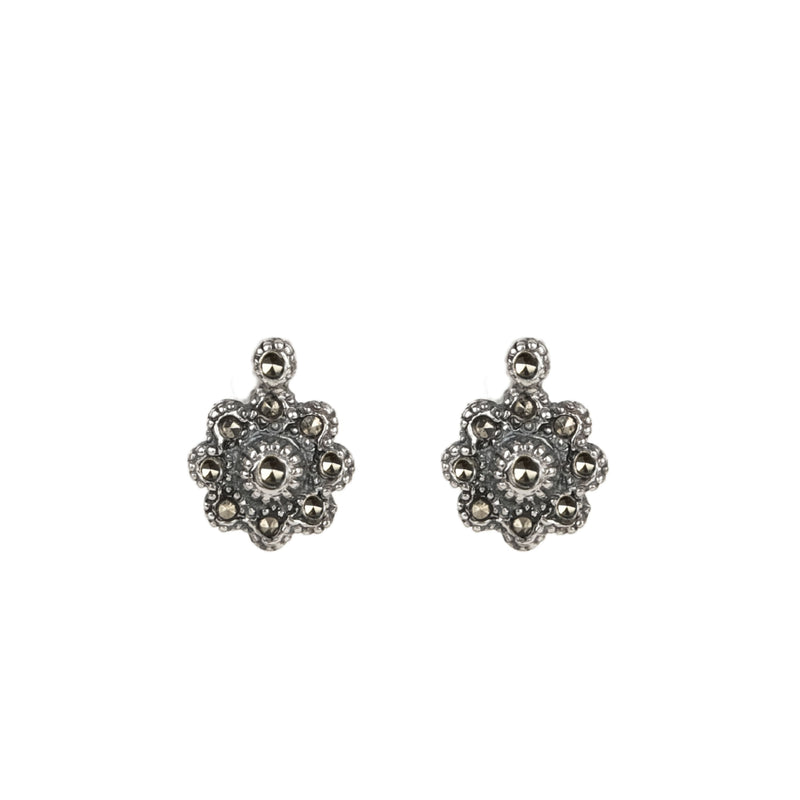 Earrings Rosette with Marcasites in Silver