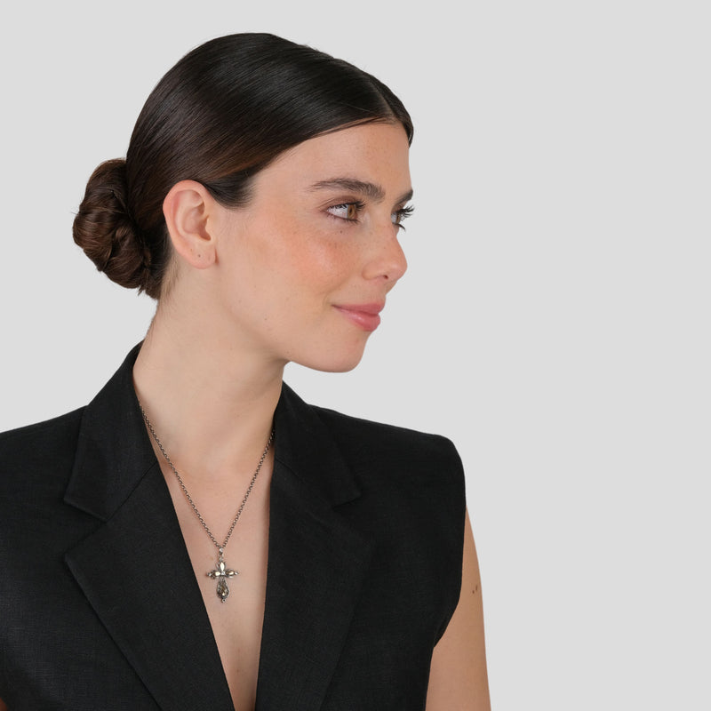 Necklace Cross Marcasites in Silver and Gold