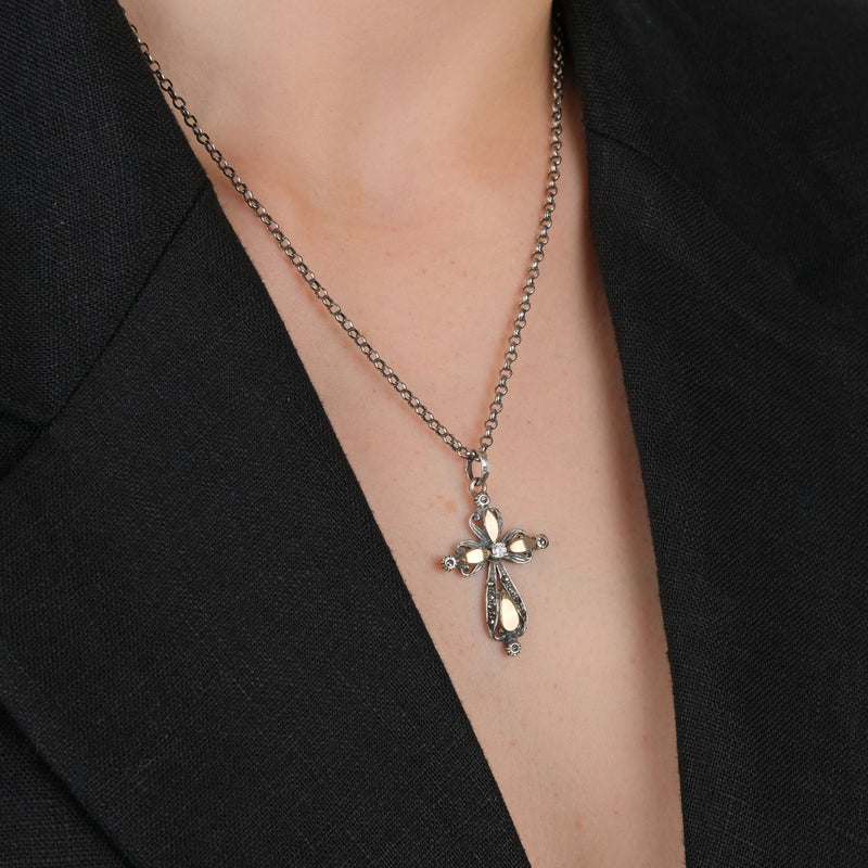 Necklace Cross Marcasites in Silver and Gold