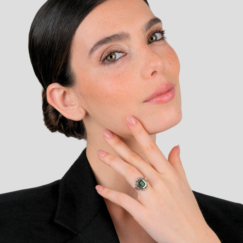 Ring Green Marcasites XL in Silver and Gold