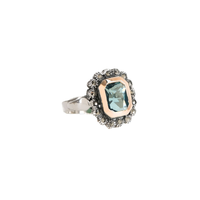 Ring Blue Marcasites XL in Silver and Gold