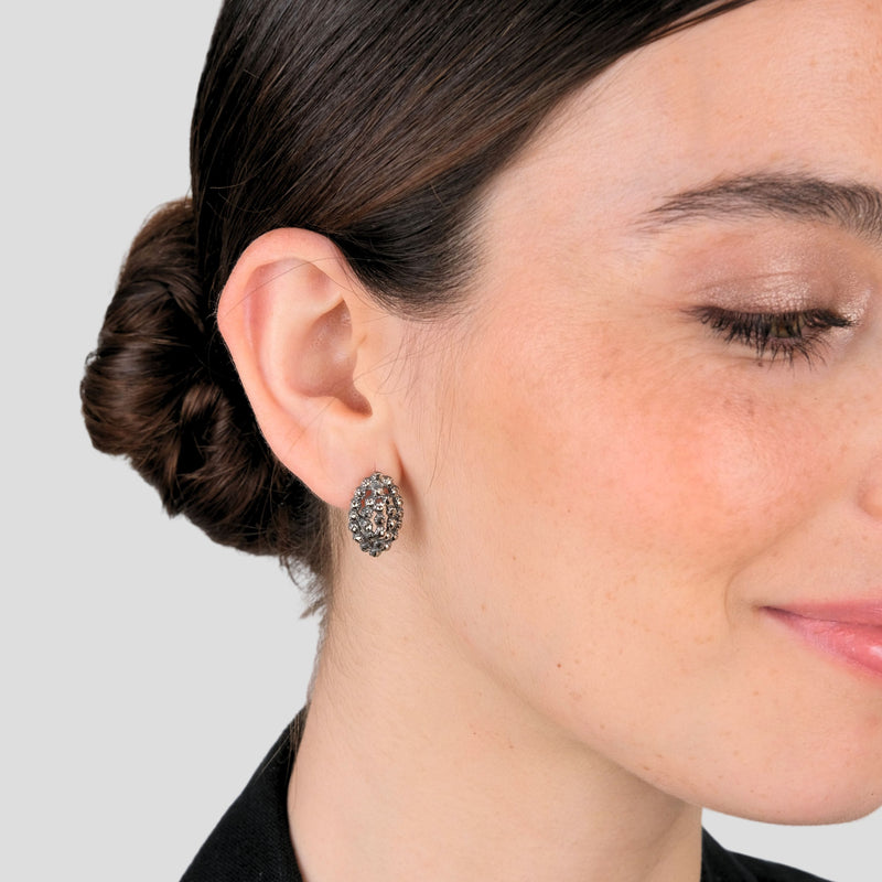 Earrings Pinecone Oval with Marcasites in Silver