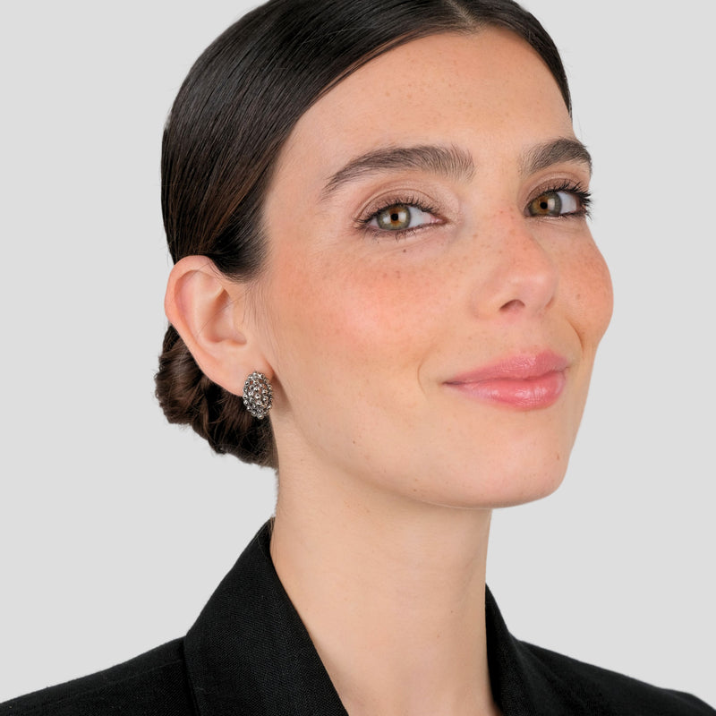 Earrings Pinecone Oval with Marcasites in Silver