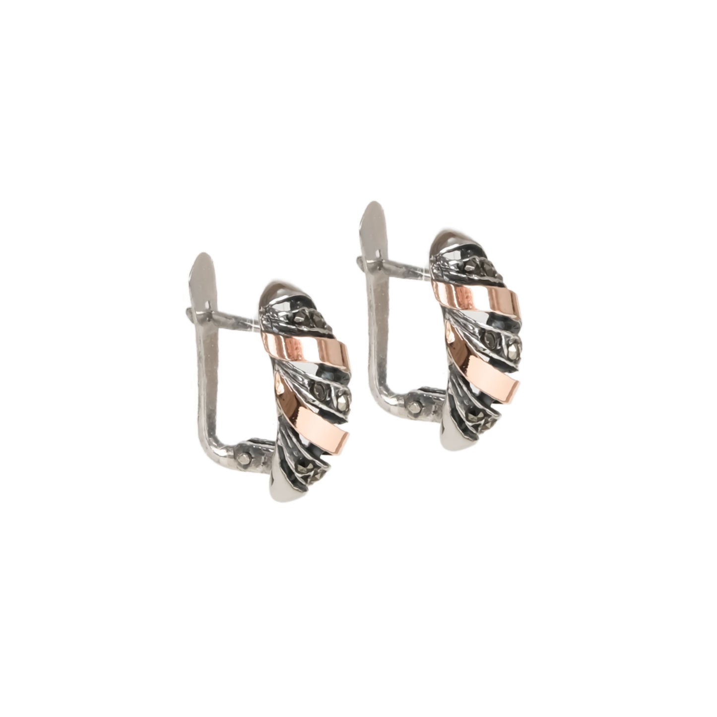 Earrings Croissant Marcasites in Silver and Gold