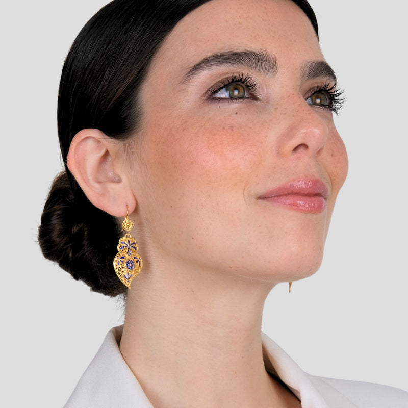 Earrings Heart of Viana Royal Blue in Gold Plated Silver