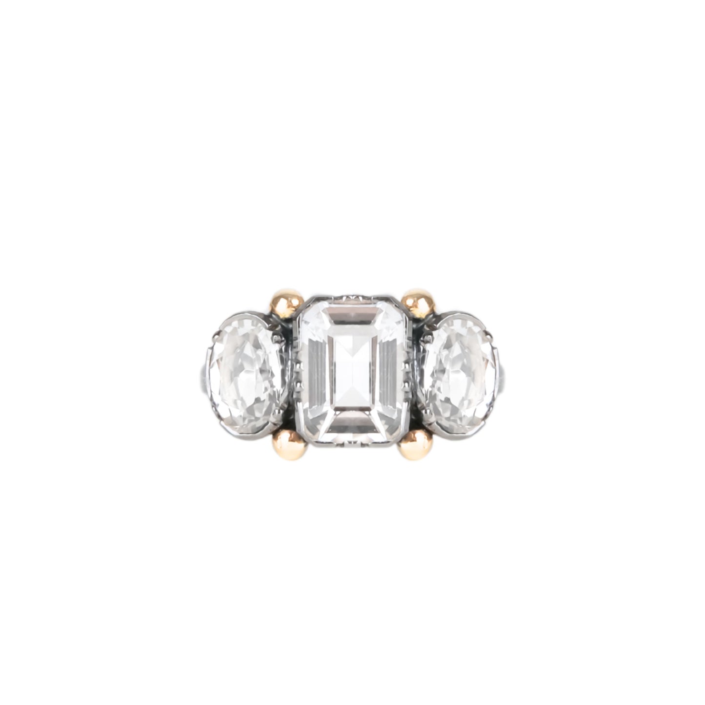 Ring Trio Rectangular Rock Crystal in Silver and Gold