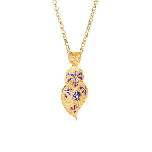 Necklace Heart of Viana Royal Blue in Gold Plated Silver