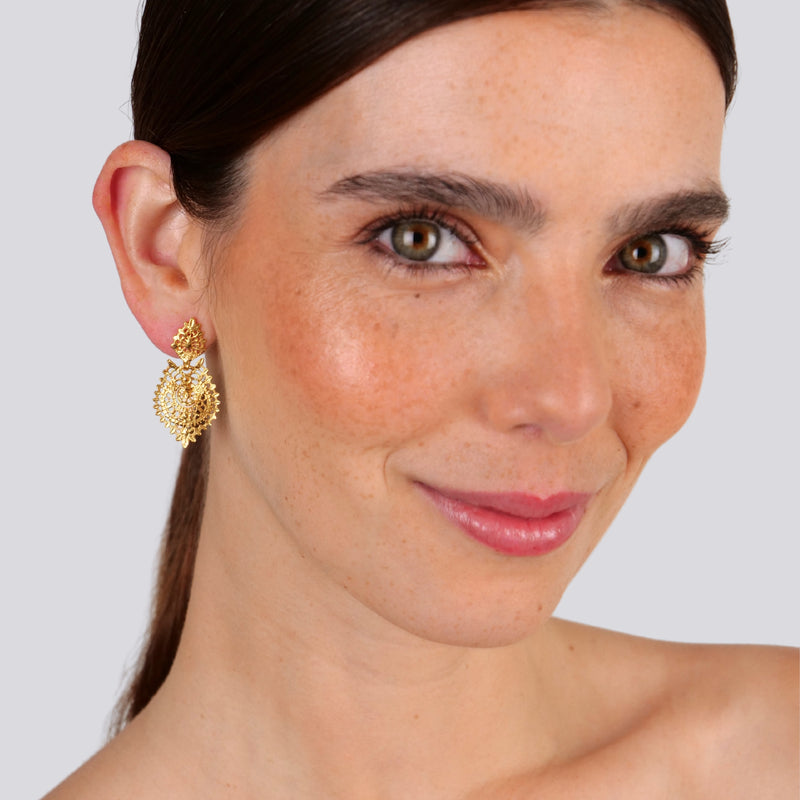 Boucles d'Oreilles Reine Puce S en Argent Plaqué Or