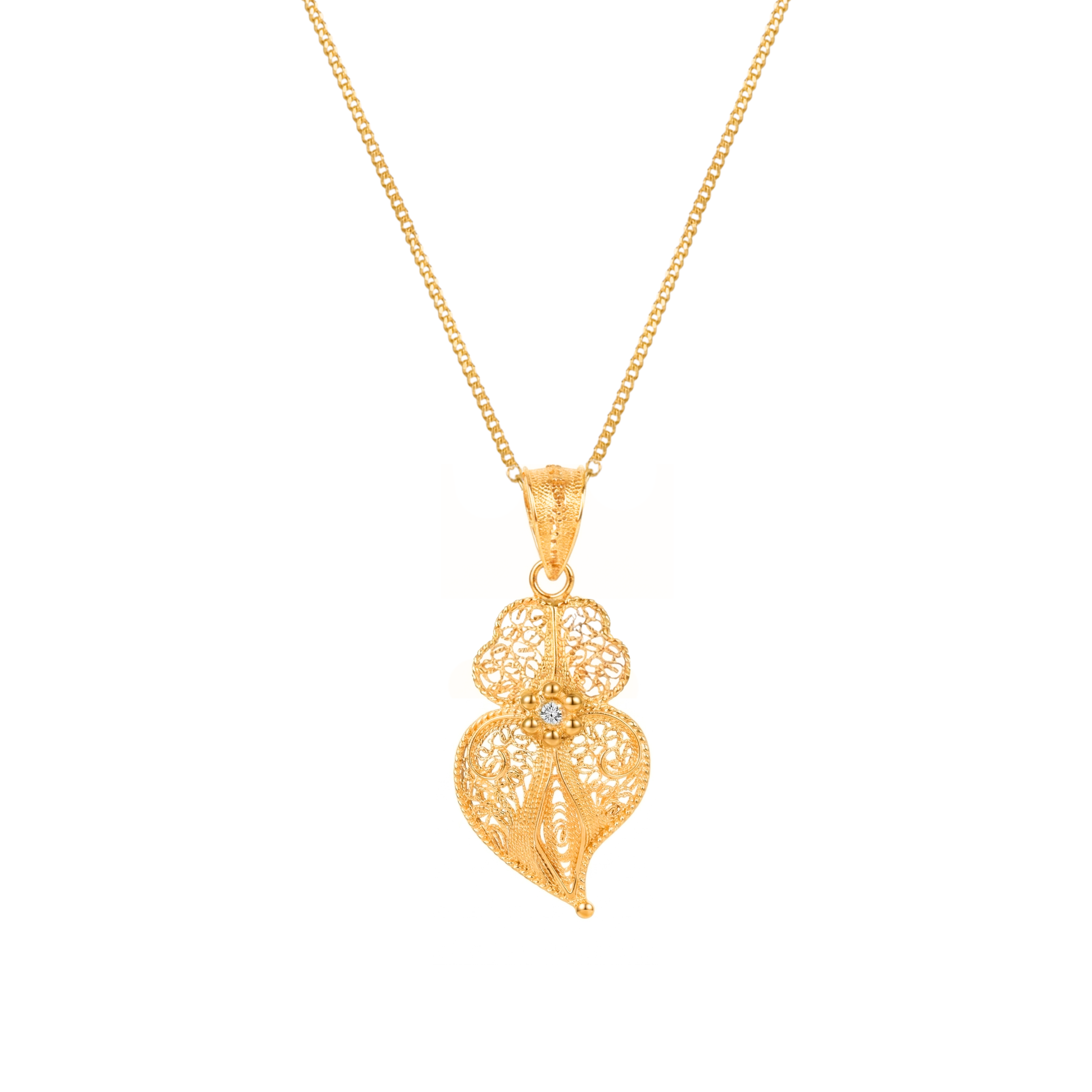 Necklace Heart of Viana Flower in 19.2Kt Gold and Diamond