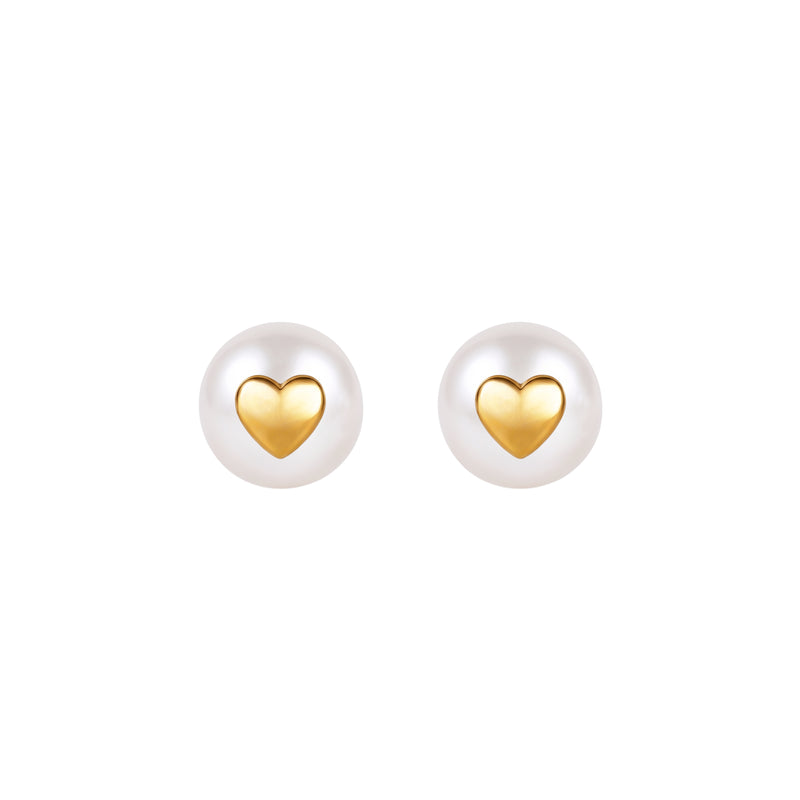 Earrings Pearl Heart in 19.2Kt Gold
