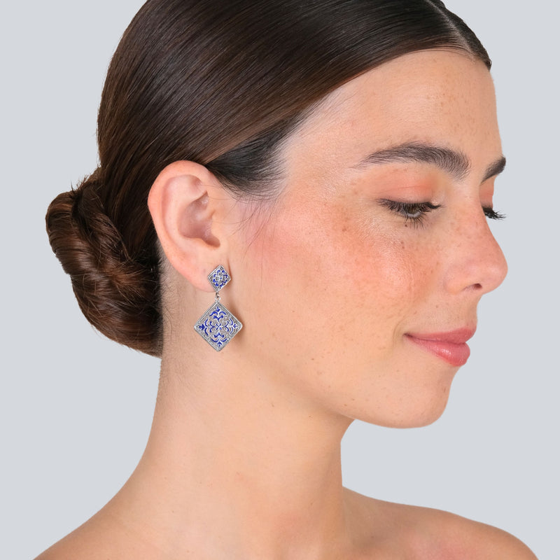 Brincos Azulejo em Prata