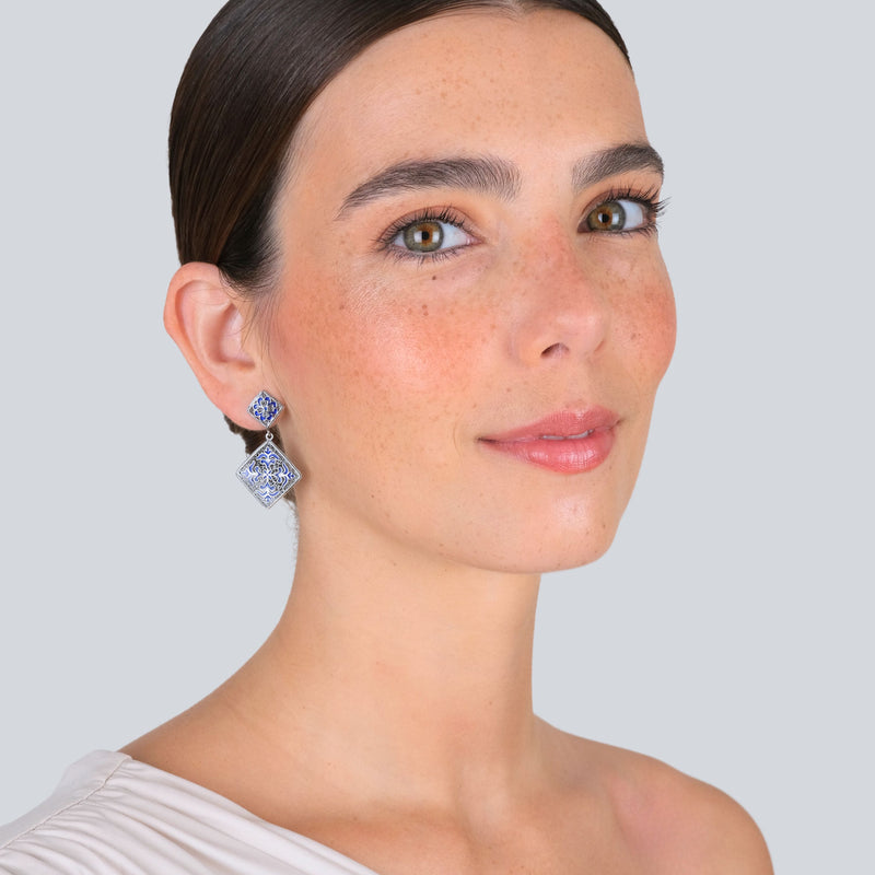 Brincos Azulejo em Prata