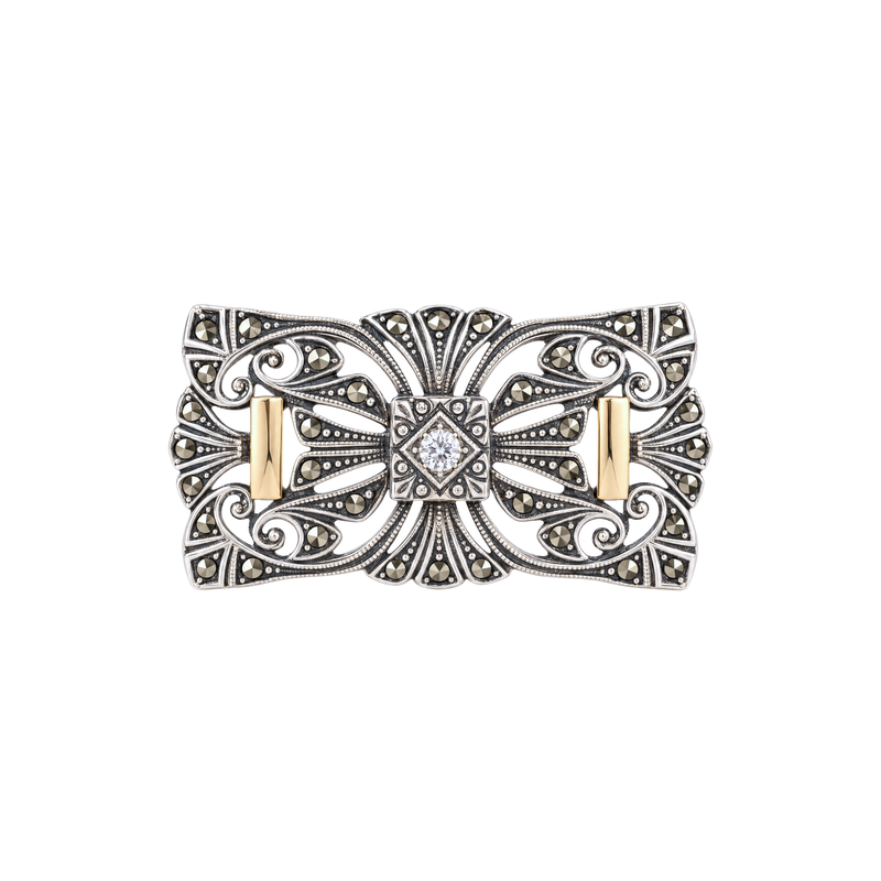 Brooch Cushion with Marcasites in Silver and Gold - Marcasites Collection