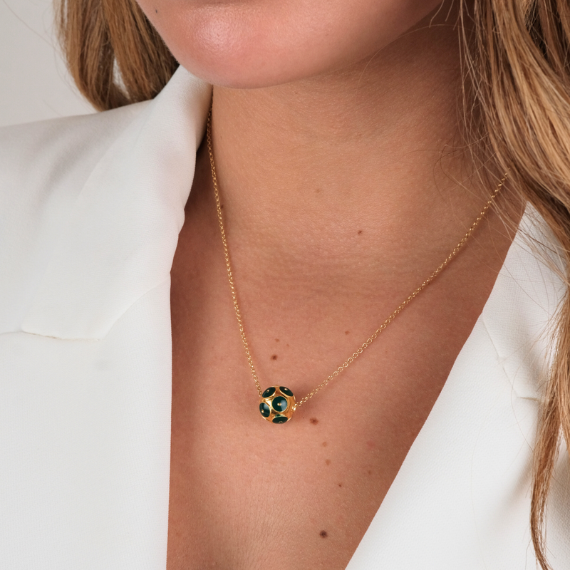 Necklace Viana’s Conta Green in Gold Plated Silver