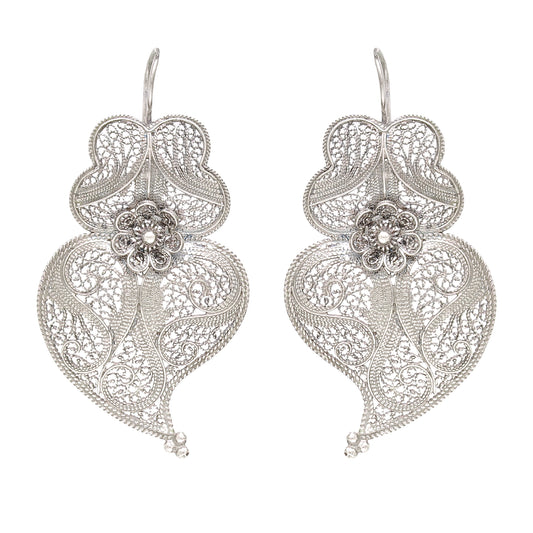 Earrings Heart of Viana 6,0cm in Silver