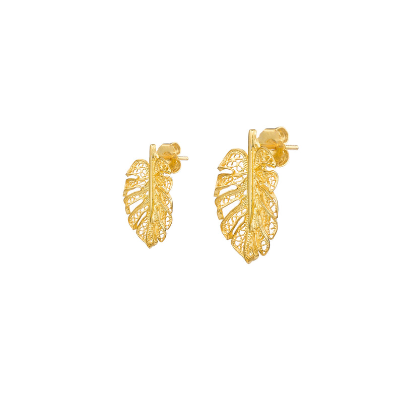 Earrings Monstera in Gold Plated Silver