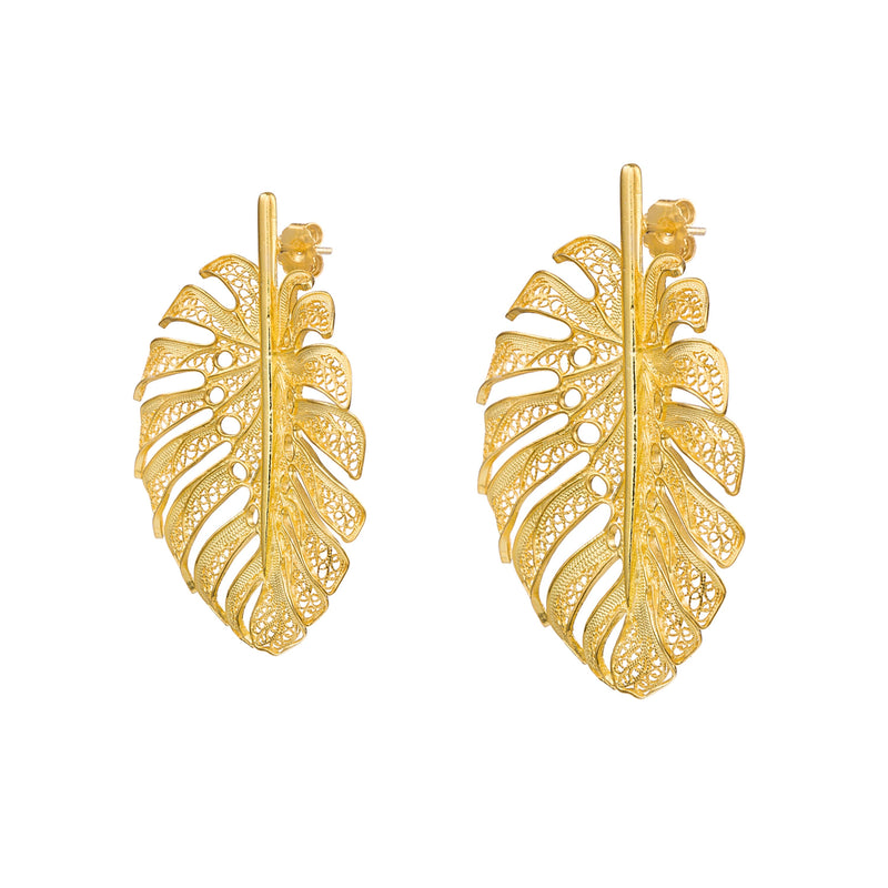 Earrings Monstera XL in Gold Plated Silver